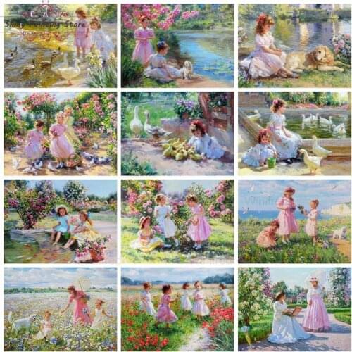 5D Diamond Painting Girls Portrait Bright scenery Flower Full Square Round Drill Diamond Embroidery Kit Home Decor Girl DIY Gift