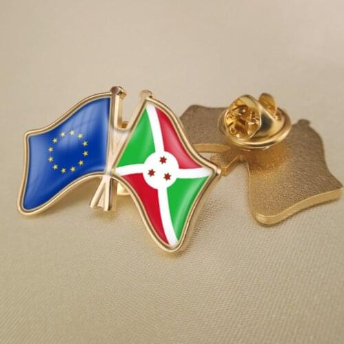 European Union and Burundi Crossed Double Friendship Flags Lapel Pins