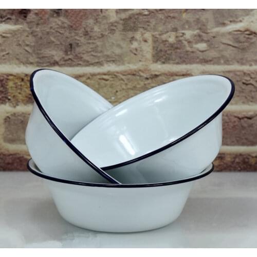 Enamel bowl, Chinese style, retro enamel bowl. White yellow enamel bowl.10 pieces / 1 package