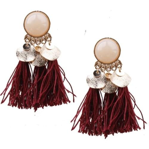 Ethnic Tassel Earrings Dangle Bohemian Earrings for Women Coin Boho Fringe Drop Earrings Stones Vintage Jewelry Brincos