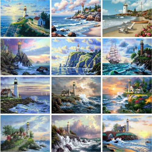 Evershine 5D DIY Diamond Painting Lighthouse Embroidery Cross Stitch Landscape Seaside Picture Of Rhinestones Mosaic Diamond Art