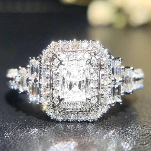 Huitan Drop Shipping Women Wedding Rings with Shiny CZ Silver Color High Quality Engagement Ring Anniversary Gift Trendy Jewelry