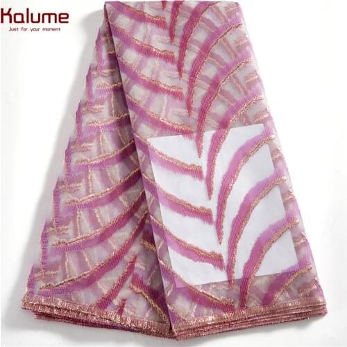 Kalume Brocade African Net Lace Fabric Jacquard 5 Yards Nigerian Gilding Lace Fabric High Quality Net Lace For Diy Dress F2531