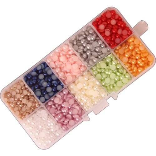 Colorful Loose Beads Flat Back Half Dome Shape Scrapbook Home Decorations ABS Beads DIY with Box Container