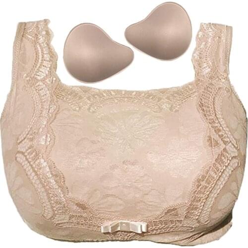 Lace Pocket Bra Breathable With Cotton Enhancer for Silicone Breast Forms Mastectomy Cosplay Transgender Ajusen
