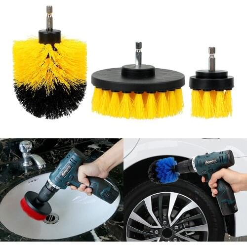 LEEPEE Car Brush Cleaning Tool Car Auto Care Auto Detailing Drill Scrubber Brush Kit 3pcs/set Hard Bristle