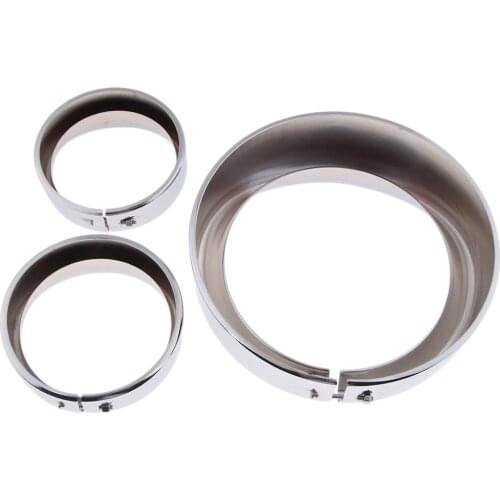 Motorcycle Set of Chrome 7inch Headlight Trim Ring + 4.5inch Fog Light Trim Ring, Decorate Ring For Motor Touring