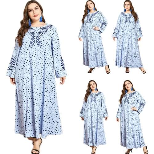 Muslim Women Arab Abaya Muslim Embroidery O-neck Long Sleeve Islamic Clothing Ramadan Kaftan Long Sleeve Maxi Robe Dubai Turkish