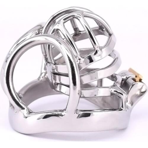 Male Cock Cage Stainless Steel Arc Penisring Scrotum Restraints Gear Chastity Devices Metal Balls Locking Cockring Sex Products