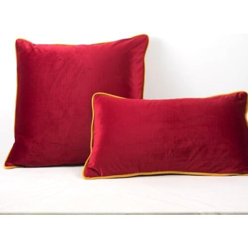 Brown Yellow Edge Velvet Red Cushion Cover Pillow Case Chair/Sofa Pillow Cover No Balling-up Home Decor Without Stuffing