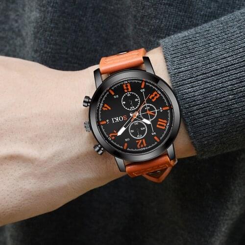 2018 latest fashion fake three eye belt quartz mens watch casual student sports watch wish spot direct sales