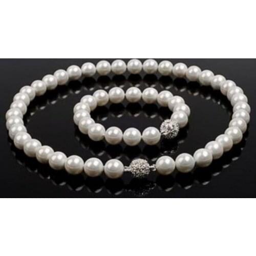 Charming 10-11MM WHITE SOUTH AAA PEARL NECKLACE 18INCH BRACELET 8"
