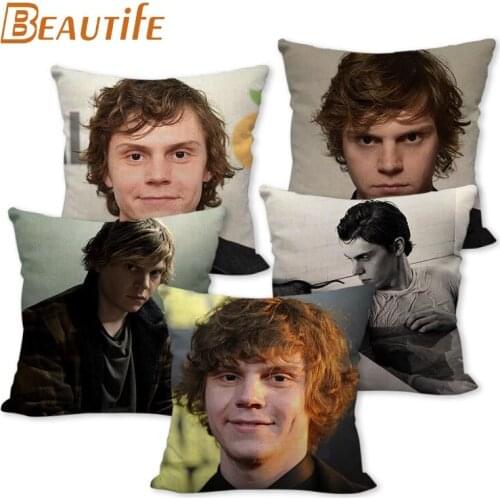 Custom Evan Peters Pillowcase Wedding Decorative Cotton Linen Pillow Case For Home Pillow Cover 45X45cm One Side