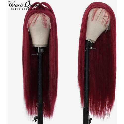 Straight Lace Front Wig Synthetic Natural Hair Red Cosplay 26 Inch Heat Resistant 13X4X1 T Part HD Lace Frontal Wigs For Women