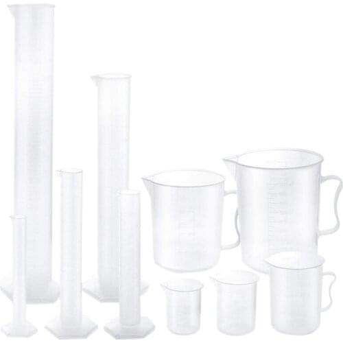 Plastic Graduated Cylinders and Plastic Beakers,5pcs Plastic Graduated Cylinders 10ml 25ml 50ml 100ml 250ml and 5pcs Plastic B