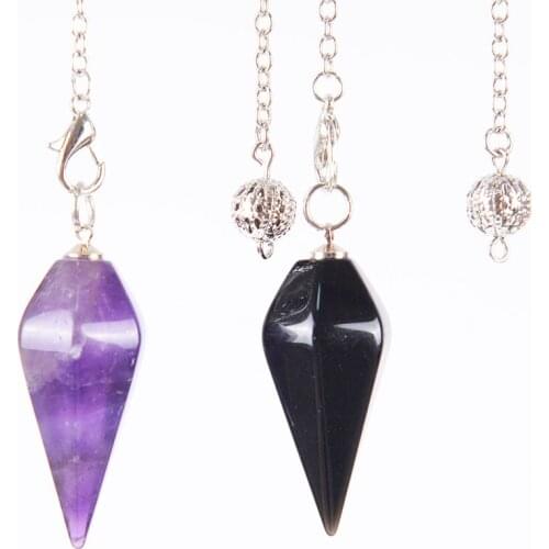 Big Size Men Women Natural Healing Gem Stone Jewelry Hexagonal Reiki Pyramid Pendulum Chain Pendant Amulet Classic D840-D845