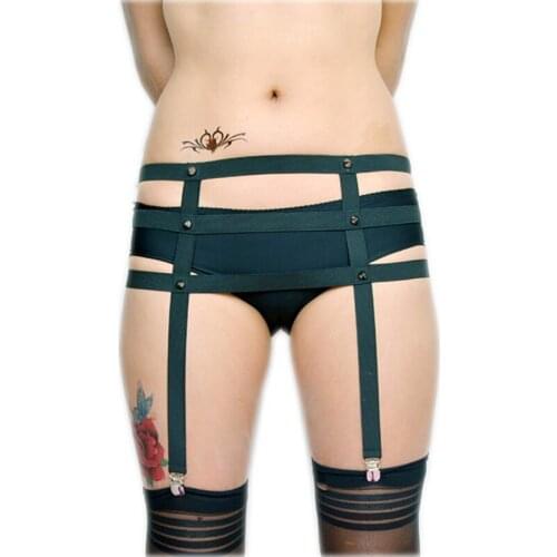 Rave wear edc garter belt body cage Luxe Harness Black Playsuit Bodycage Cage strappy fetish Lingerie Bondage goth burlesque