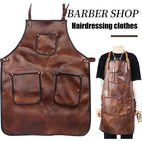 Professional Hairdressing Denim Apron Waterproof Hairdresser Leather Clothes Salon Barber Dyeing and Cutting Hair Bib
