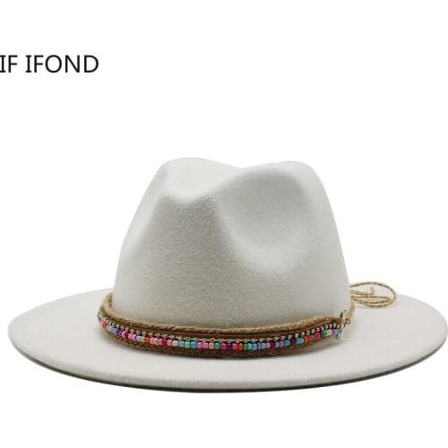 Simple Wool Vintage Fedora Hat Winter Autumn Lady Trilby Felt Hat Wide Brim Jazz Church Caps