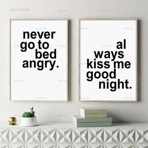 Romantic Bedroom Canvas Art Picture Painting Poster Always Kiss Me Good Night Quote Print for Home Bedroom Modern Art Decoration
