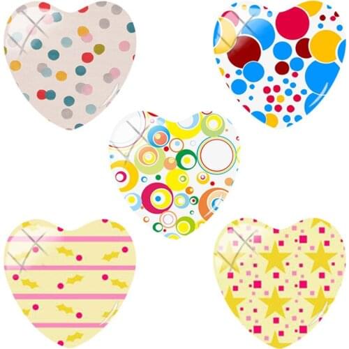 TAFREE 2020 New Fashion Heart Shaped Glass Cabochon Dome 5pics Sell Dream Charm Flower Pattern Circle Dot DIY Findings PT123
