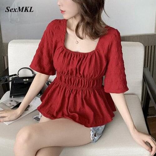 Women Summer White Vintage Blouses 2021 Fashion Slim French Corset Top Blouse Korean Sexy Red Chiffon y2k Bustier Blusa Mujer