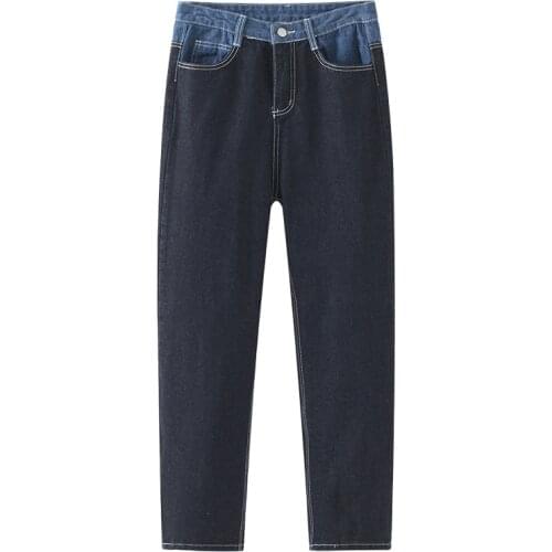 Women Jeans 2021 Spring Oversize Straight Pants Fashion Casual Female Denim Trousers Color Contrast Black Plus Size Bottoms