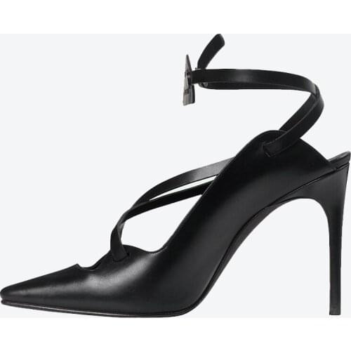 Woman Square Toe Pumps Ankle Button High Heels Runway Shoes Multi-Color Stylish Spring Genuine Leather Shoes Fashon Fenimine