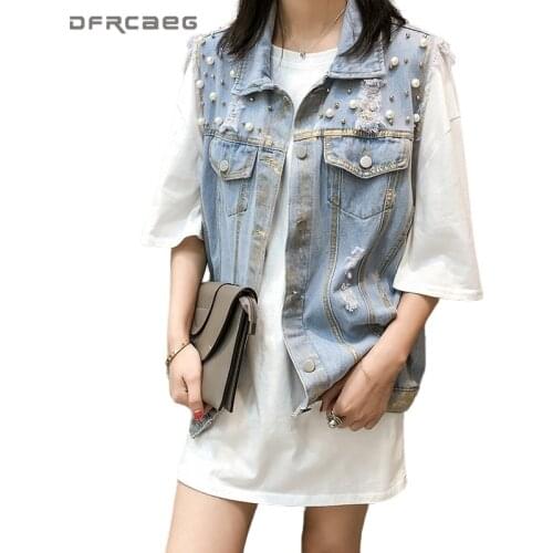 Vintage Spray Painting Ripped Denim Vest Woman 2020 Summer Sleeveless Jean Jacket Women Gilet Streetwear Waistcoat Femme