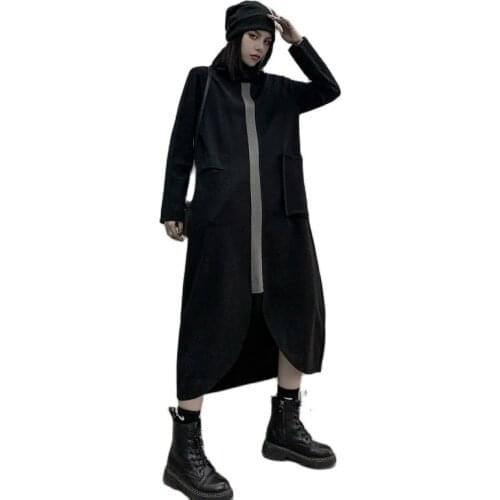 2021 Spring Autumn New Stand-up Collar Dress Women Retro Mid-length Personality Stitching Female Large Size Over-the-knee Dress