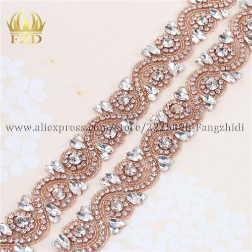 1 Yard) Handmade Hot Fix Sewing on Clear Rhinestone Crystal Appliques for Wedding Gown Iron on Belt Headpieces Garters FA-1072
