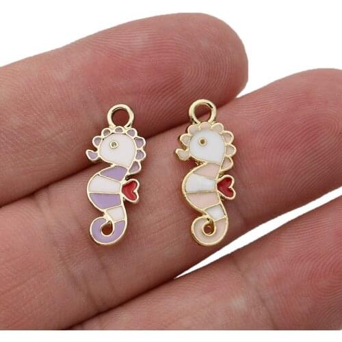 10Pcs Enamel Gold Color Seahorse Charm Pendant for Jewelry Making Bracelet Necklace DIY Earrings Accessories Craft