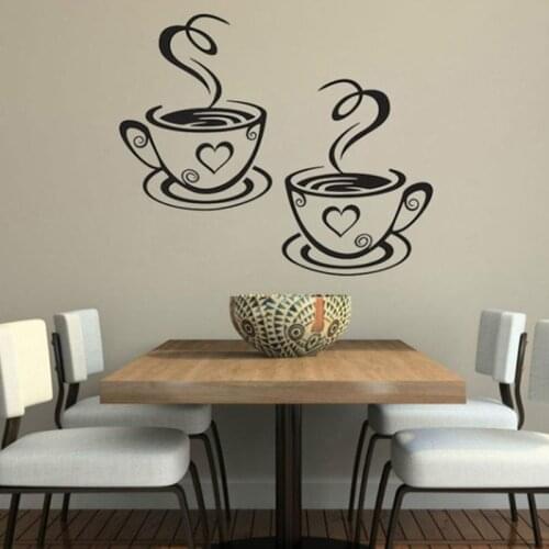 2pcs Wall stickers printed 3D coffee mug wallpapers for creative restaurant decor background kitchen wallpapers stickers