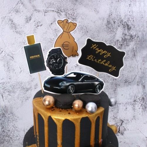 2020 Luxury Car Happy Birthday Cake Topper Money Dream Birthday Cupcake Topper for Birthday Party Cake Decorations Supplies