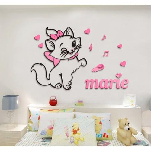 3D Cute Kitty Mary Cat Acrylic 3D Stereo Wall Sticker Princess Room Girl Bedroom Wall Decoration Sticker