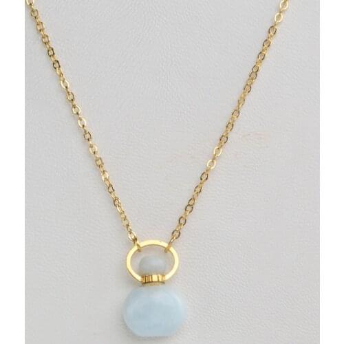 5Pcs Gold Color Natural Stone Perfume Bottle Diffuser Necklace Essential Oil Bottle Aquamarines Gold Necklace Healing Necklace