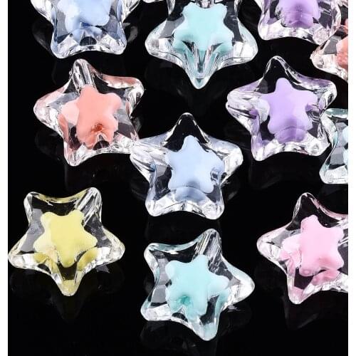 500g Transparent Acrylic Star Beads Bead in Bead Mixed Color Beads For DIY Jewelry Making, 19x20x11mm, Hole: 3mm