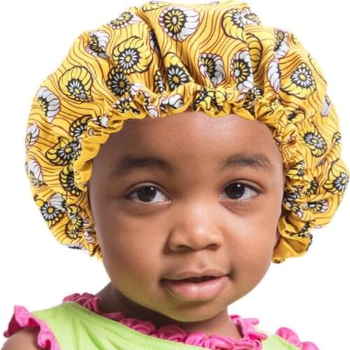 African Print Ankara Bonnet New Fashion Stain Silky Big Bonnet for Kids Children Sleep Cap Headwrap Hat Hair Wrap Accessories