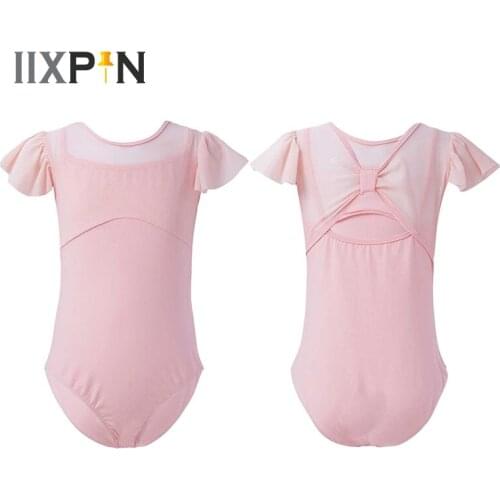 Ballet Leotards For Girls Kids Dance Wear Cotton Mesh Patchwork Bowknot Hollow Back Ballet Dance Gymnastics Leotard Jumpsuit