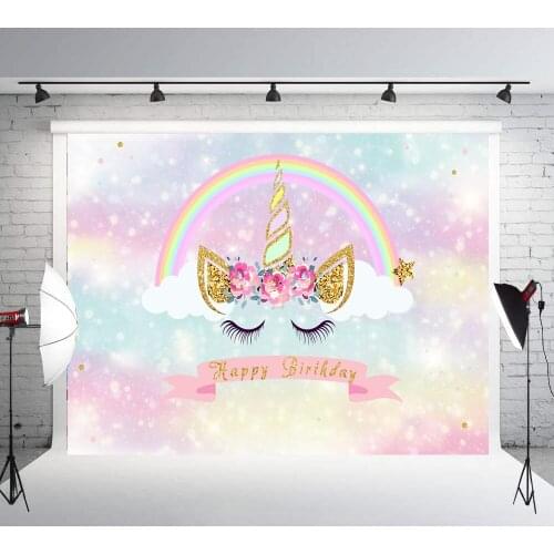 BEIPOTO Unicorn Backdrop for Birthday Party Newborn Baby Shower Pink Magic Sky Floral Rainbow Photography Background Photo Booth