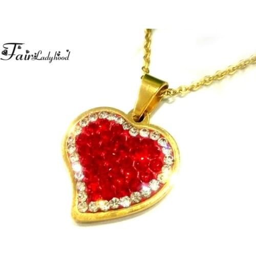 Fairladyhood Brand Red Zicorn Heart Pendant Necklaces 316L Stainless Steel Necklace For Women Gift Luxury Jewelry