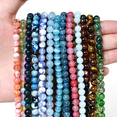 Natural Stone Beads Tiger Eye Agates Amazonite Jades Moonstone Quartz Lava Tourmalines Beads for Jewelry Making DIY Bracelet