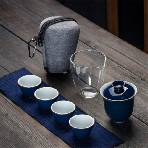 6Pcs/Set Chinese Kungfu Teaware Gaiwan Teapot Teacups With Travel Bag Fair Mug Tea Sets Portable Travel Tea Set Drinkware Gifts