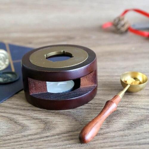 1 set of Sealing Wax Wooden Melting Furnace Tool Stove Tool with Wooden Handle Brass Wax Spoon