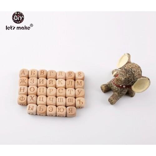 Lets Make Teething Wood Russian Alphabet Beads 100pc DIY Beech Wooden Letter Beads For Nursing Nekclace Making Baby Teether