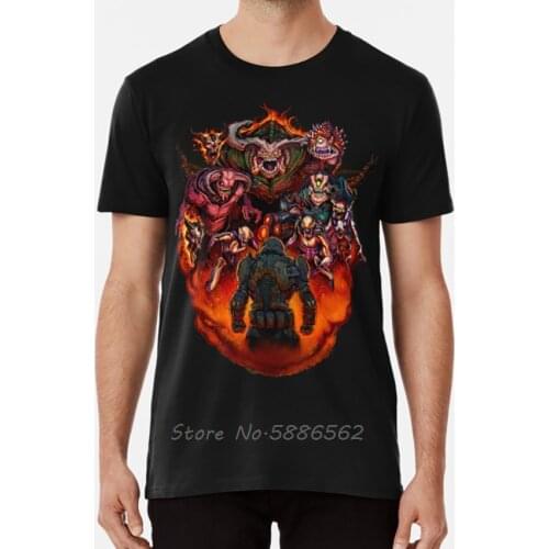 Fight Like Hell 2 T Shirt T Shirt Doom 2 Video Game Marine Soldier Cacodemon Horror Id Software Id Retro Gaming Tshirt Anime Tee