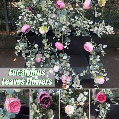 1.85m Artificial Encalyptus Vine Flowers Leaves Peony Fake Plant ing Lavender Vine Flower Rattan for Home Garden Decor