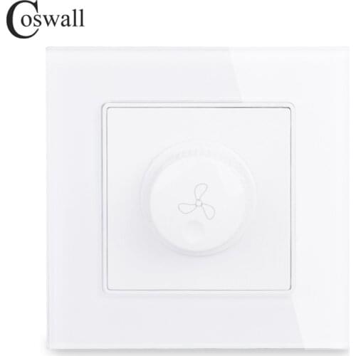 COSWALL Fan Controller Regulator Luxury Crystal Glass Panel Wall Switch Interruptor 16A 15-300W