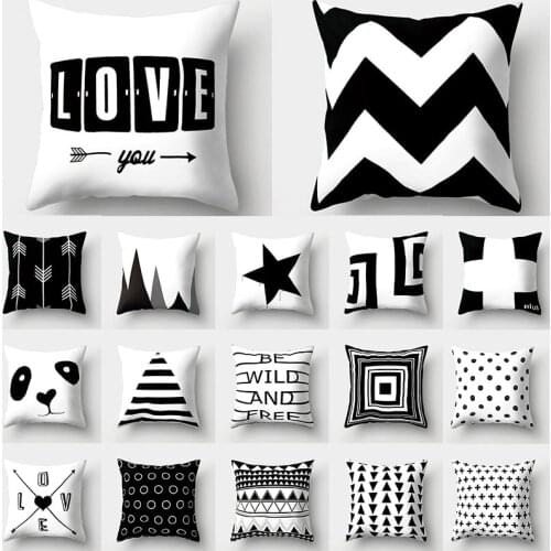 Cool Geometric Cushion Cover Black White 45x45 Pillowcase Sofa Cushions Decorative Pillowcover Polyester Home Decor Pillow Cases