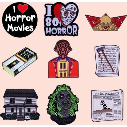 ZF1312 Horror Movie Series Metal Enamel Pins And Brooches For Women Men Lapel Pin Backpack Bags Hat Badge Gifts